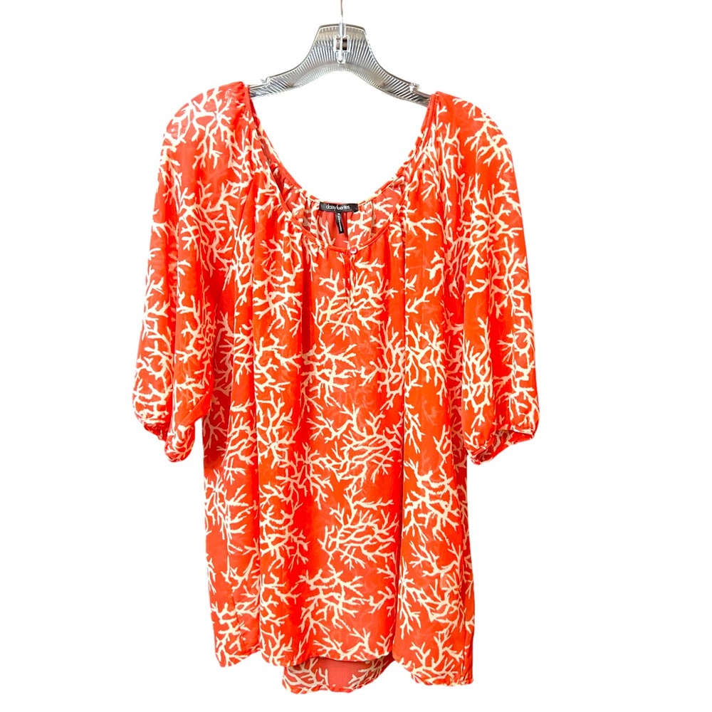 Daisy Fuentes Coral Reef Blouse Top Semi-Sheer size XL pink